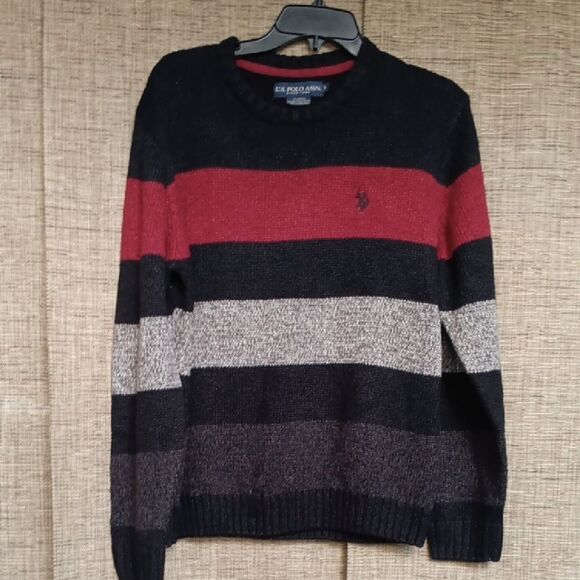 U.S. Polo Assn. Men's Striped Sweater - Black, Red, and Gray - Picture 1 of 4
